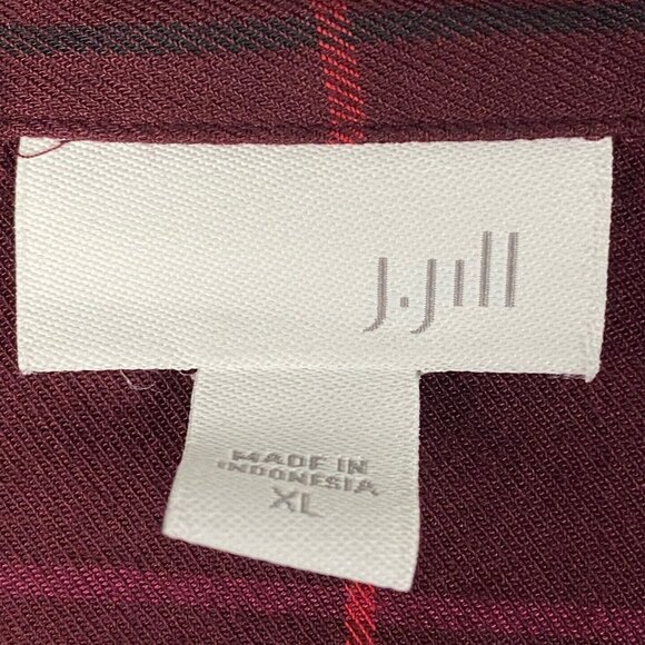 J Jill Button Up Shirt Womens XL Burgundy Plaid Rayon Long Sleeve - Picture 4 of 9